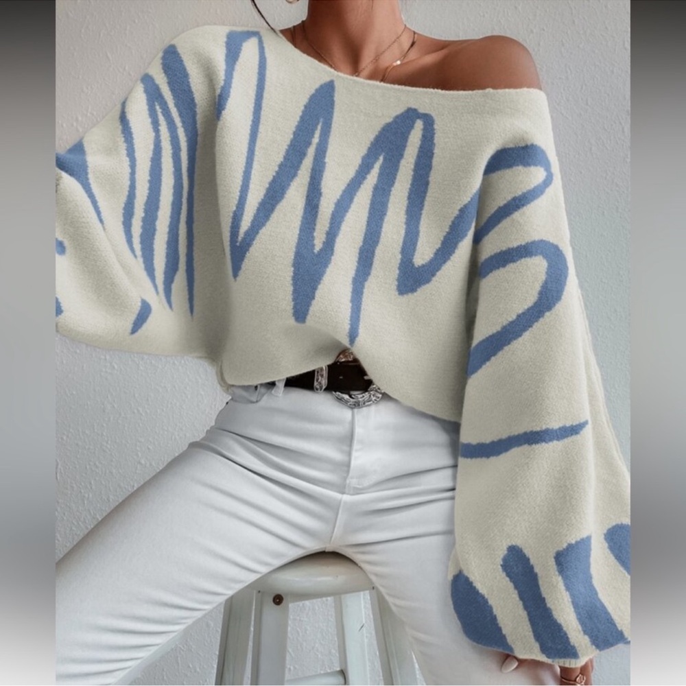 Cozy Print Balloon Sleeve Sweater Top XS S M L XL XXL